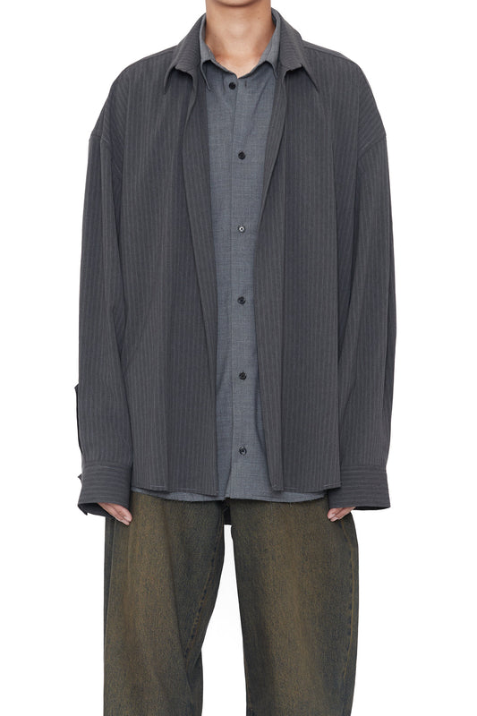 CODA / Grey Wool Poly 2In1 Double Layered Reversible Hybrid Layered Shirt