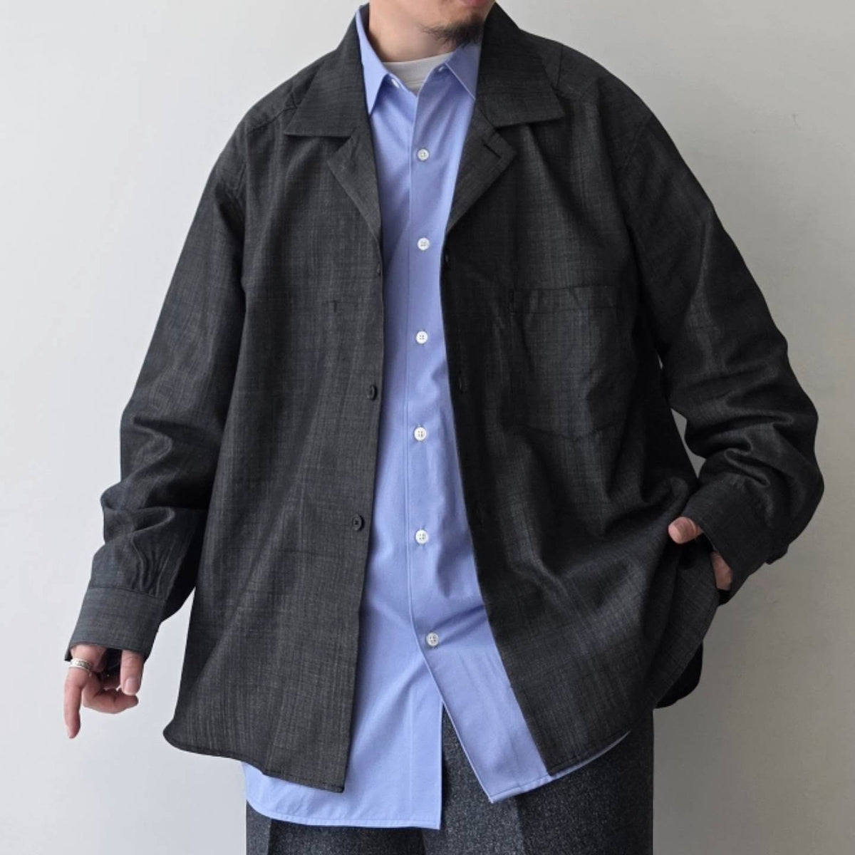 ANCELLM / Wool Hakeme Tailored Shirt (Black)