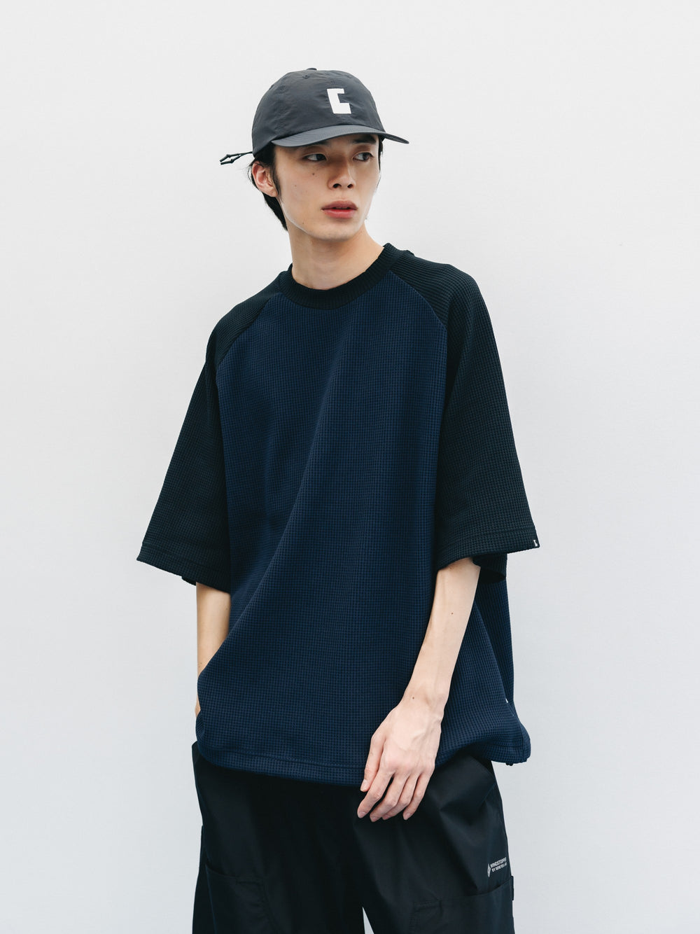 CLESSTE / City Light Thermal Raglan S/S T-Shirt With Drawstrings (Navy x Black)