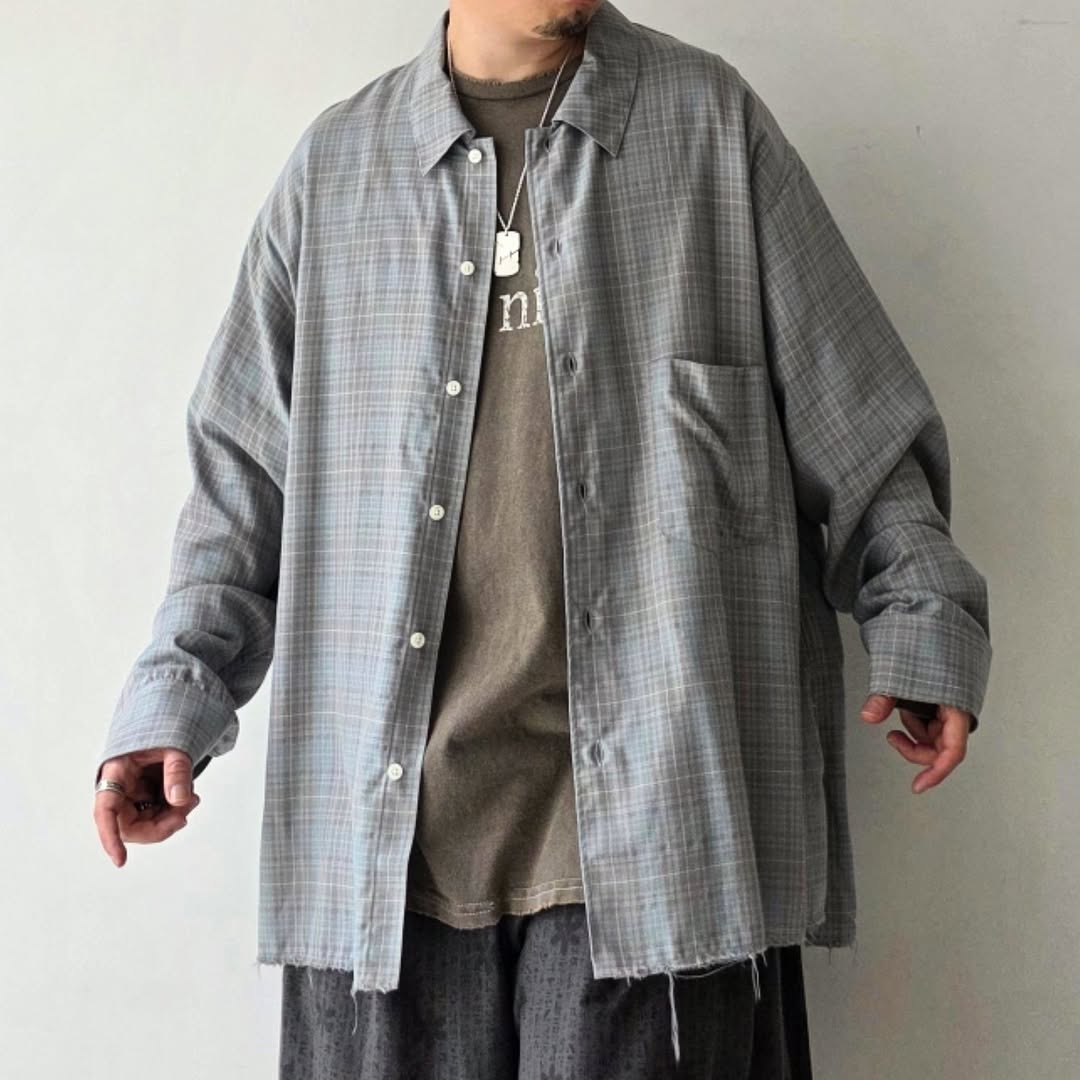 ANCELLM / Aging Rayon Check Shirt (Blue)