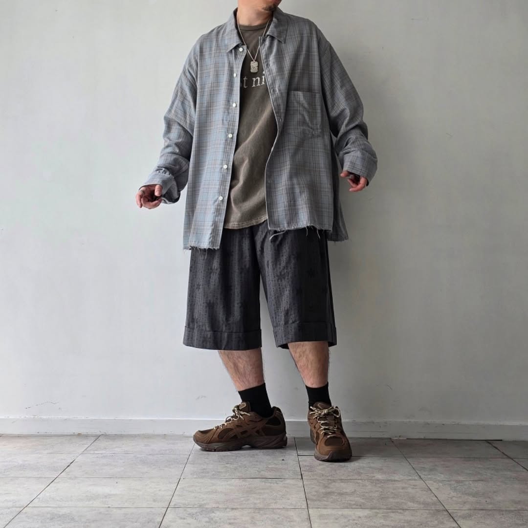 ANCELLM / Aging Rayon Check Shirt (Blue)
