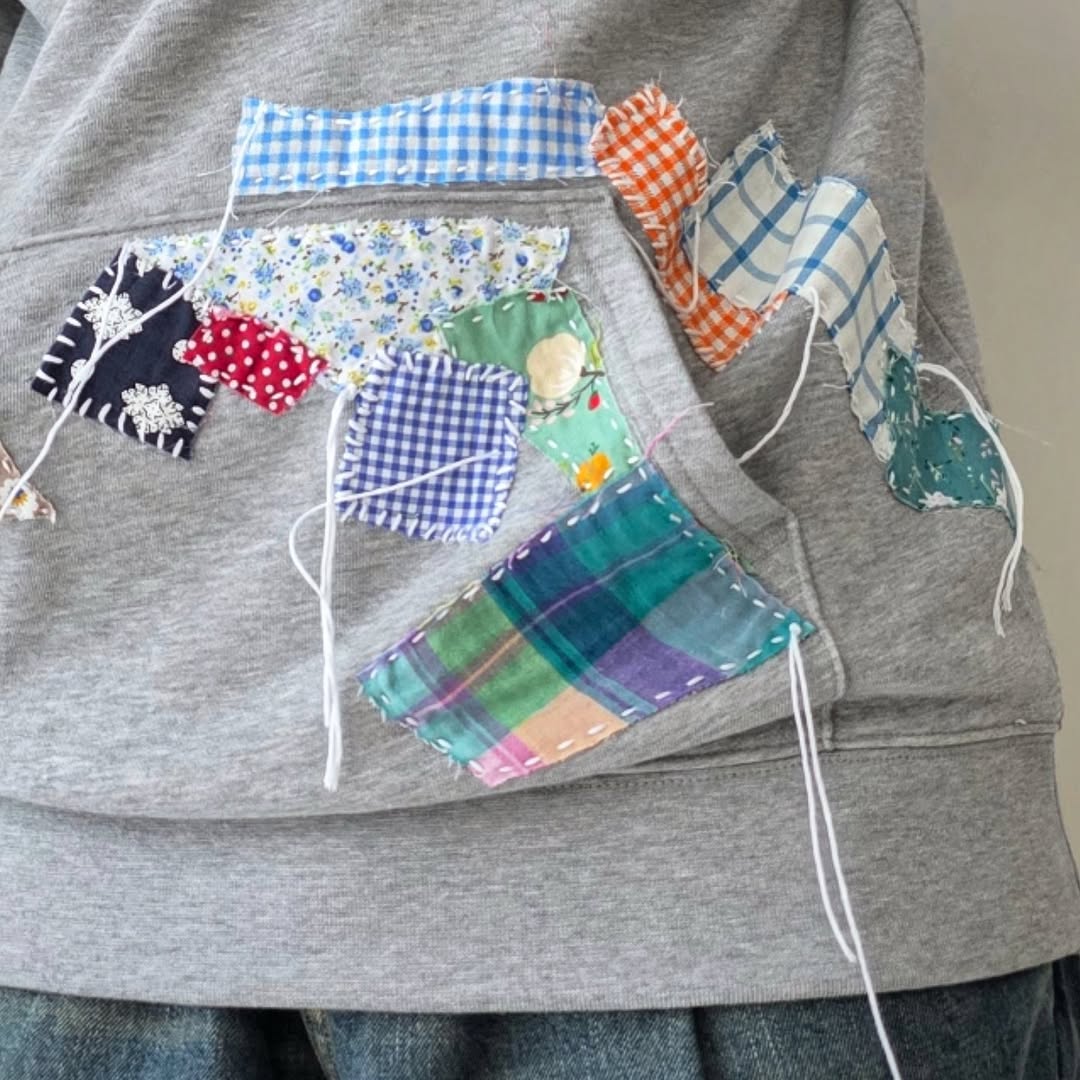 DISCOVERED / Patchwork Fabric Sweat Hoodie (Gray)