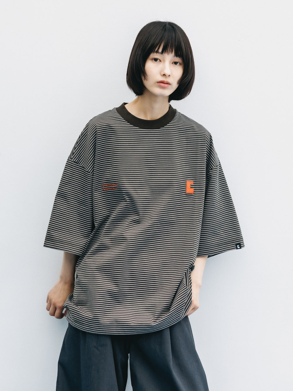 CLESSTE / 'C x Concept' Striped S/S T-Shirt With Drawstrings (Brown x White)