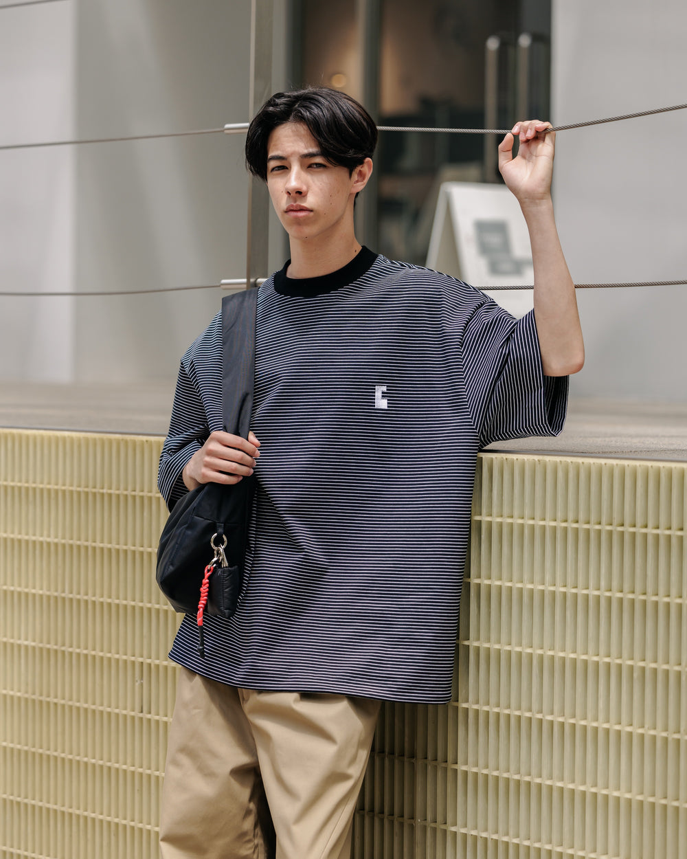 CLESSTE / 'C' Striped Massive T-Shirt With Drawstrings (Black x White)