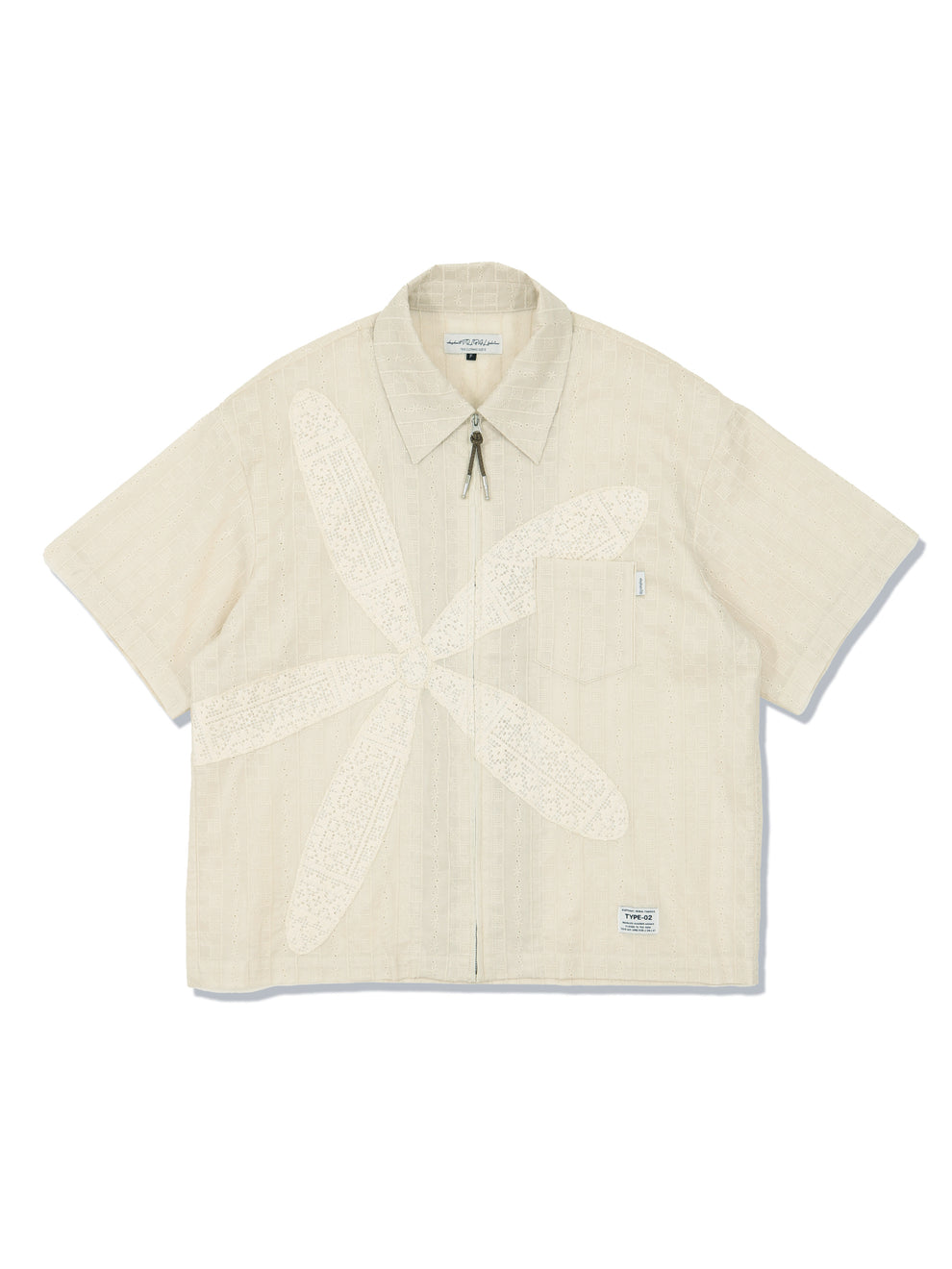 ELEPHANT TRIBAL FABRICS / Odd Flower Zip Shirt (Off White)