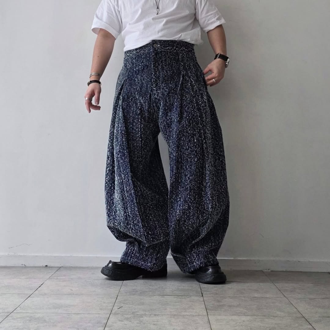 SAGE NATION / Box Pleat Trouser Denim - Indigo Snow Nep