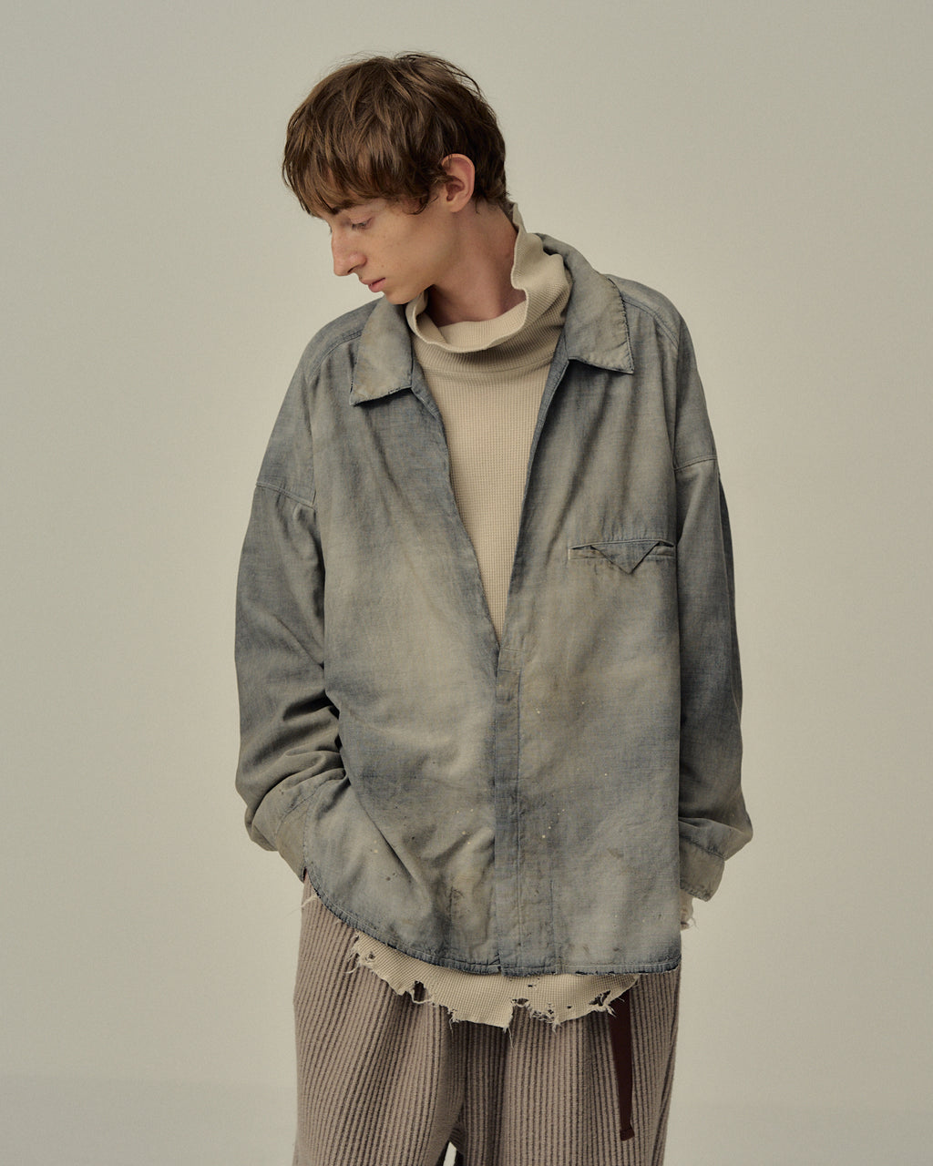 ANCELLM / Aging Chambray Long Shirt