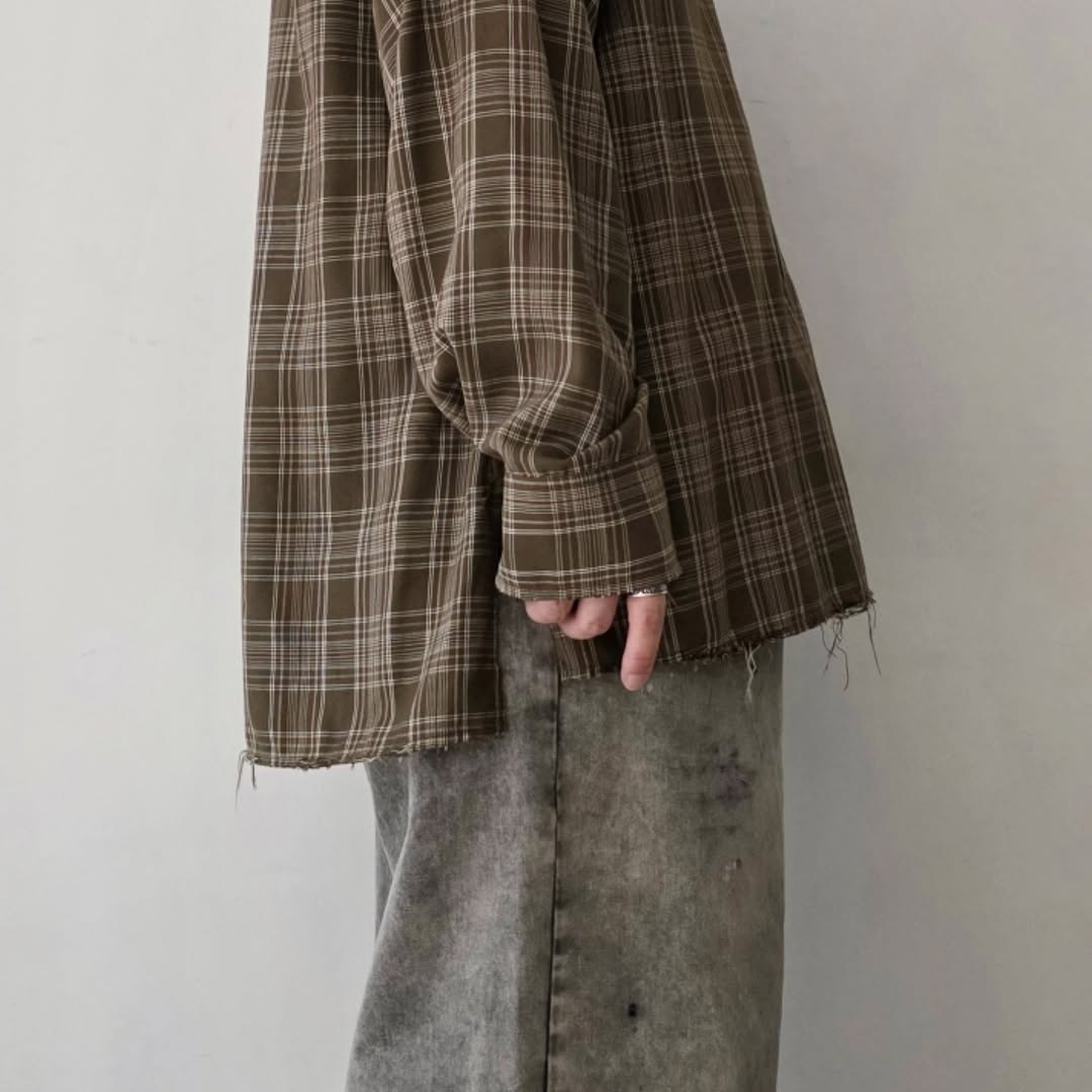 ANCELLM / Aging Rayon Check Shirt (Green)