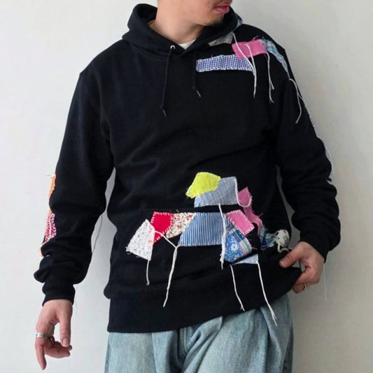 DISCOVERED / Patchwork Fabric Sweat Hoodie (Black)
