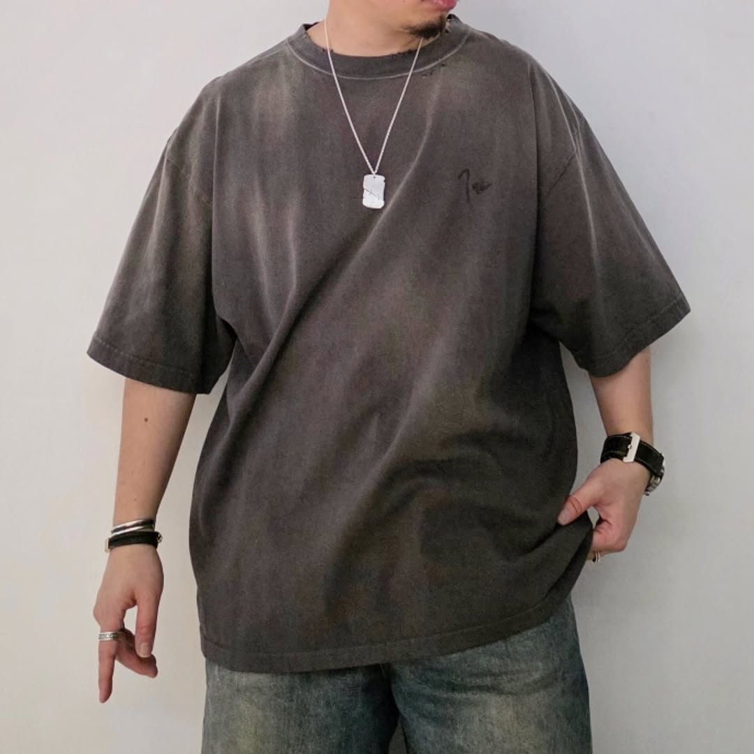 THE JEAN PIERRE / Signature Pigmentdye Grunge Destroy SS Tee (Fade Black)