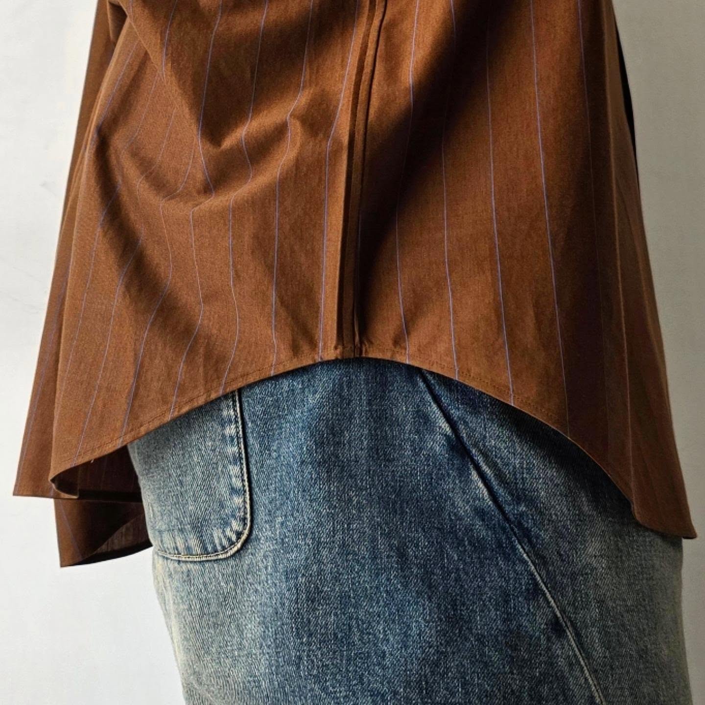 KANEMASA PHIL / 46G Atmosphere Stripe Shirt (Brown Blue)