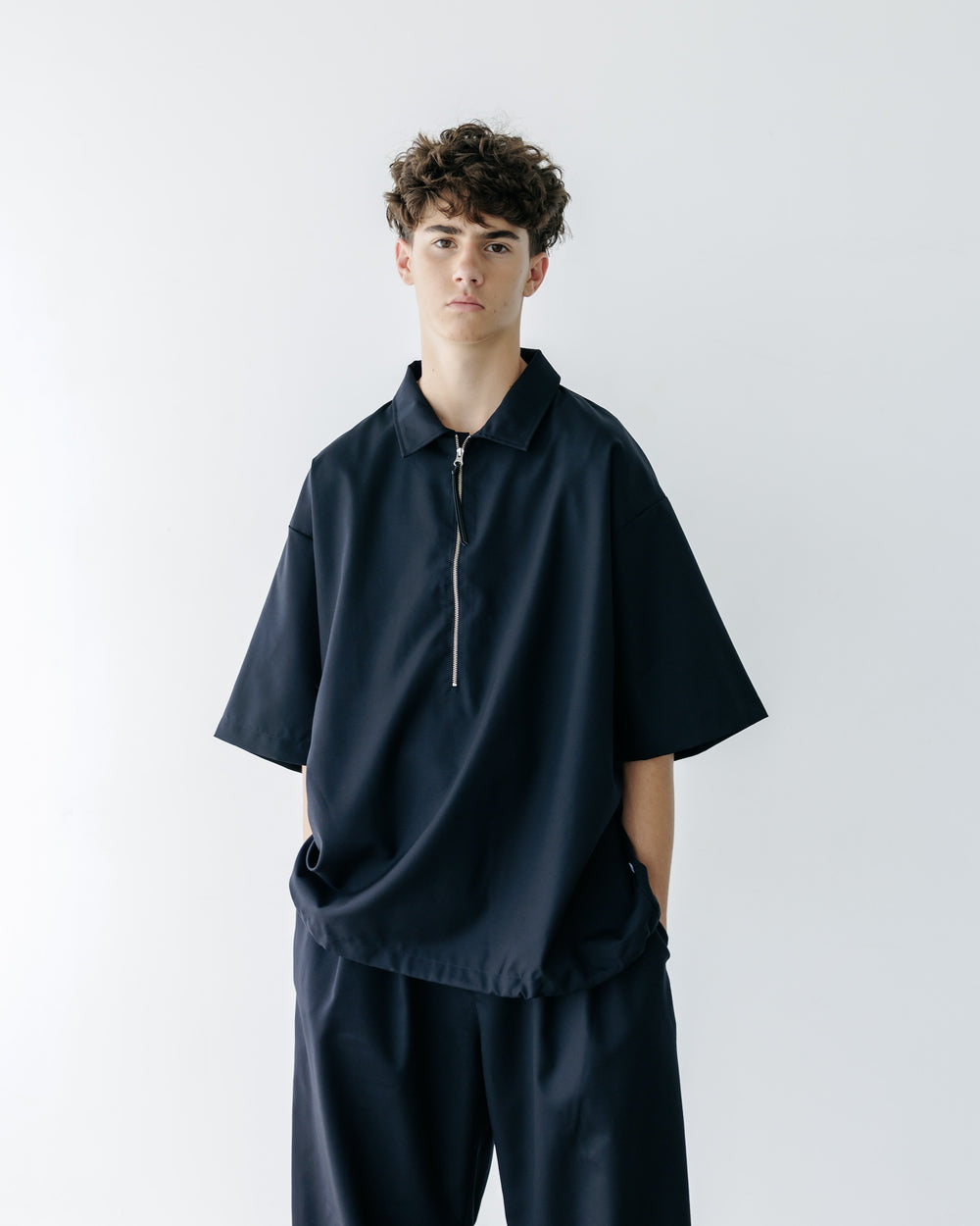 CLESSTE / Tropical Wool City S/S Half Zip Shirt (Navy)