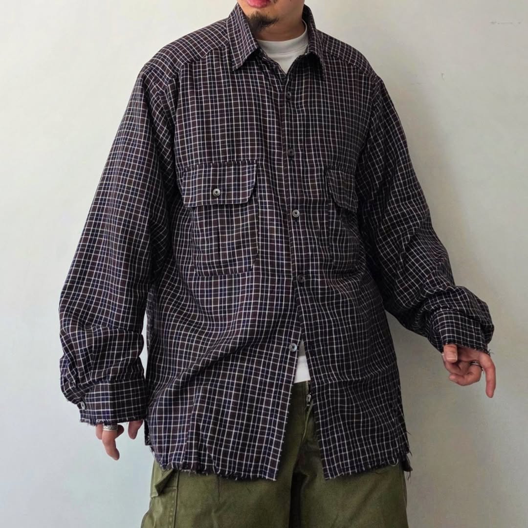 ANCELLM / Nel Check Over Work Shirt (Navy)