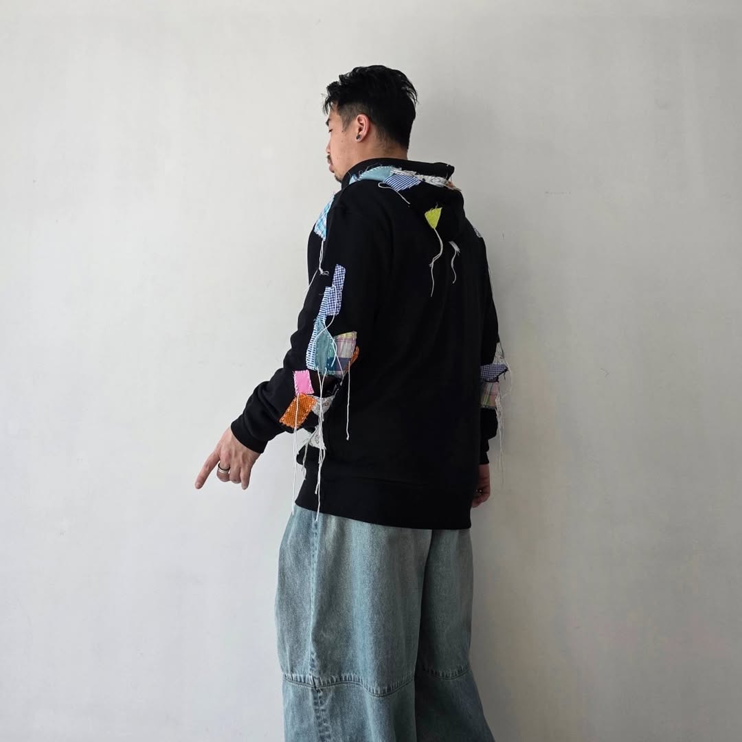 DISCOVERED / Patchwork Fabric Sweat Hoodie (Black)