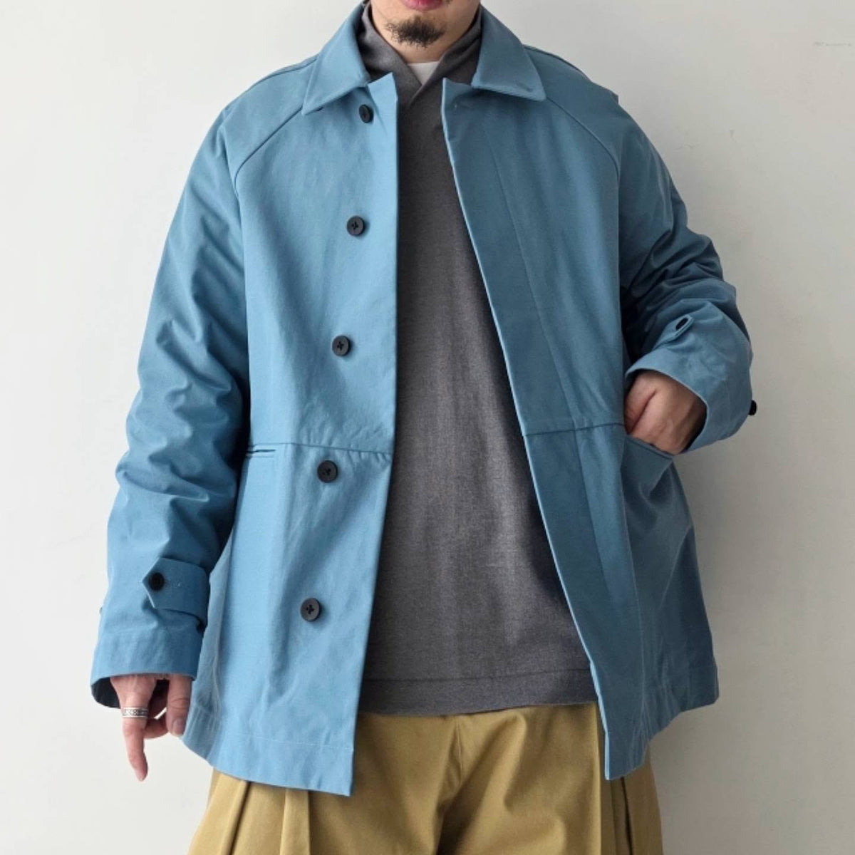 KANEMASA PHIL / 36G ECONYL Half Coat (Blue Gray)