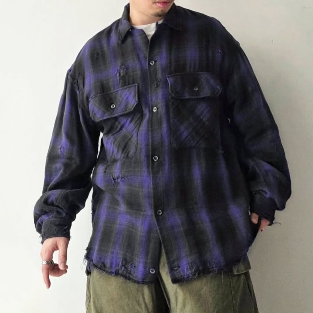 THE JEAN PIERRE / Grunge Plaid Open Collar Shirt