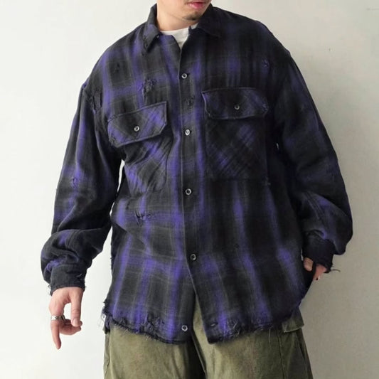 THE JEAN PIERRE / Grunge Plaid Open Collar Shirt
