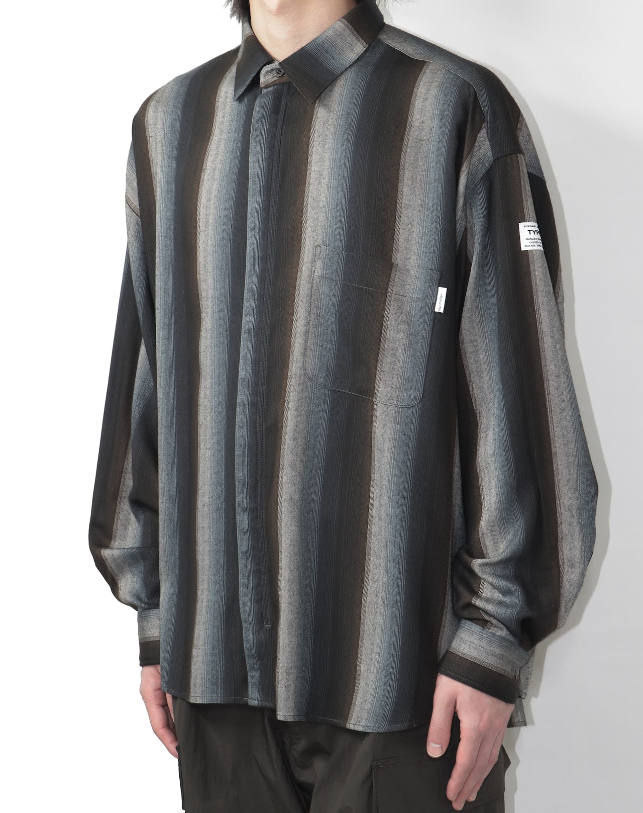 ELEPHANT TRIBAL FABRICS / Zip Ombre Stripe Shirt (Brown)