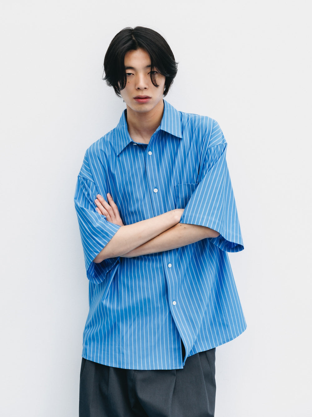CLESSTE / Thick/Thin Stripe 46G Knit Everyday S/S Shirt (Sax Blue Stripe)