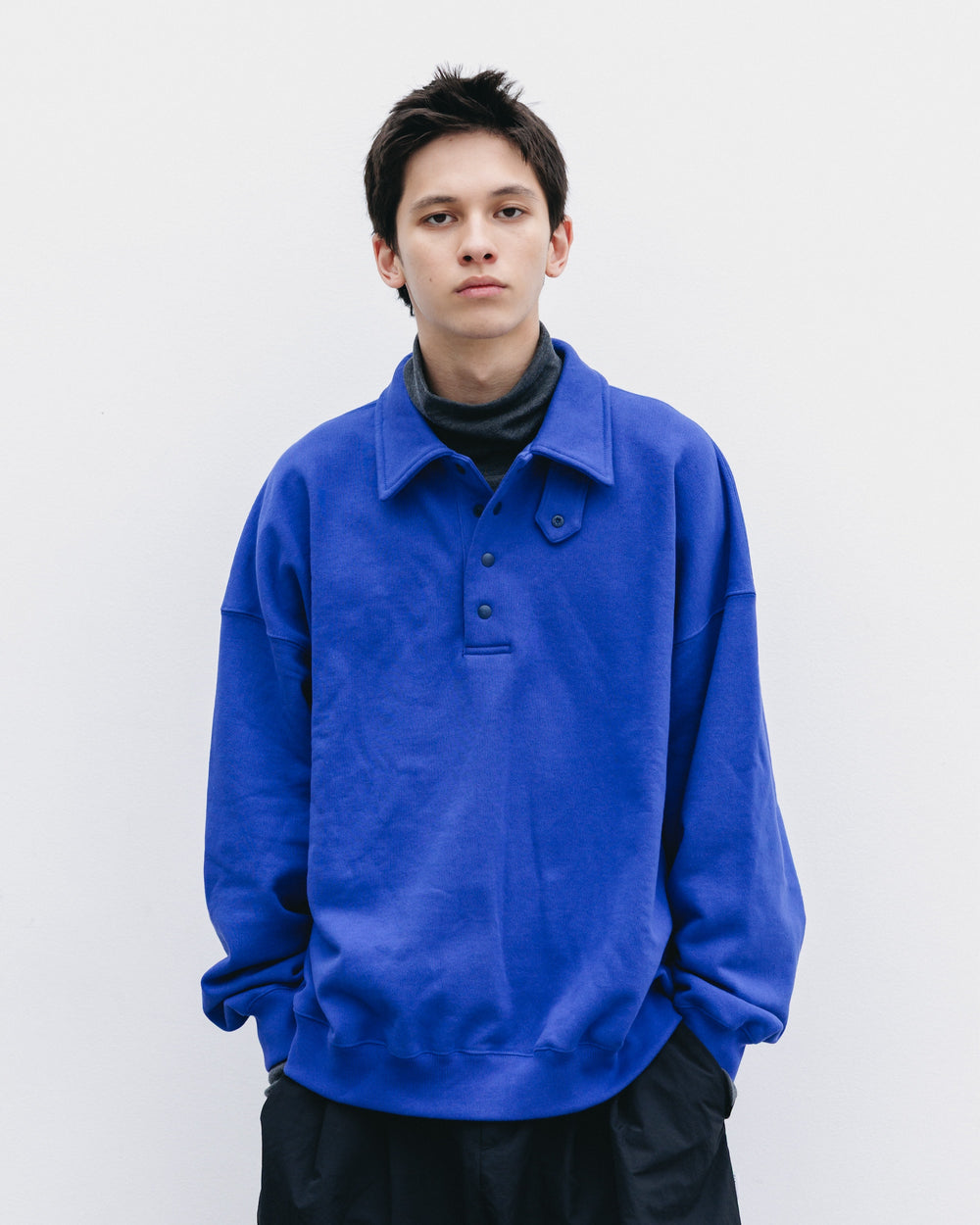 CLESSTE / Half Snap Sweat Shirt (Blue)