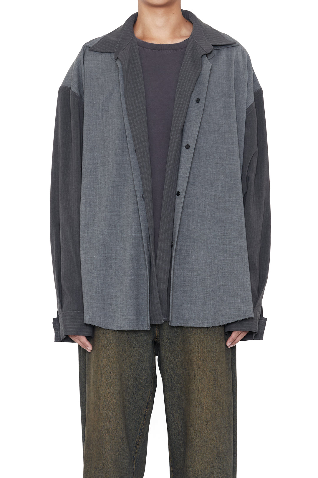 CODA / Grey Wool Poly 2In1 Double Layered Reversible Hybrid Layered Shirt