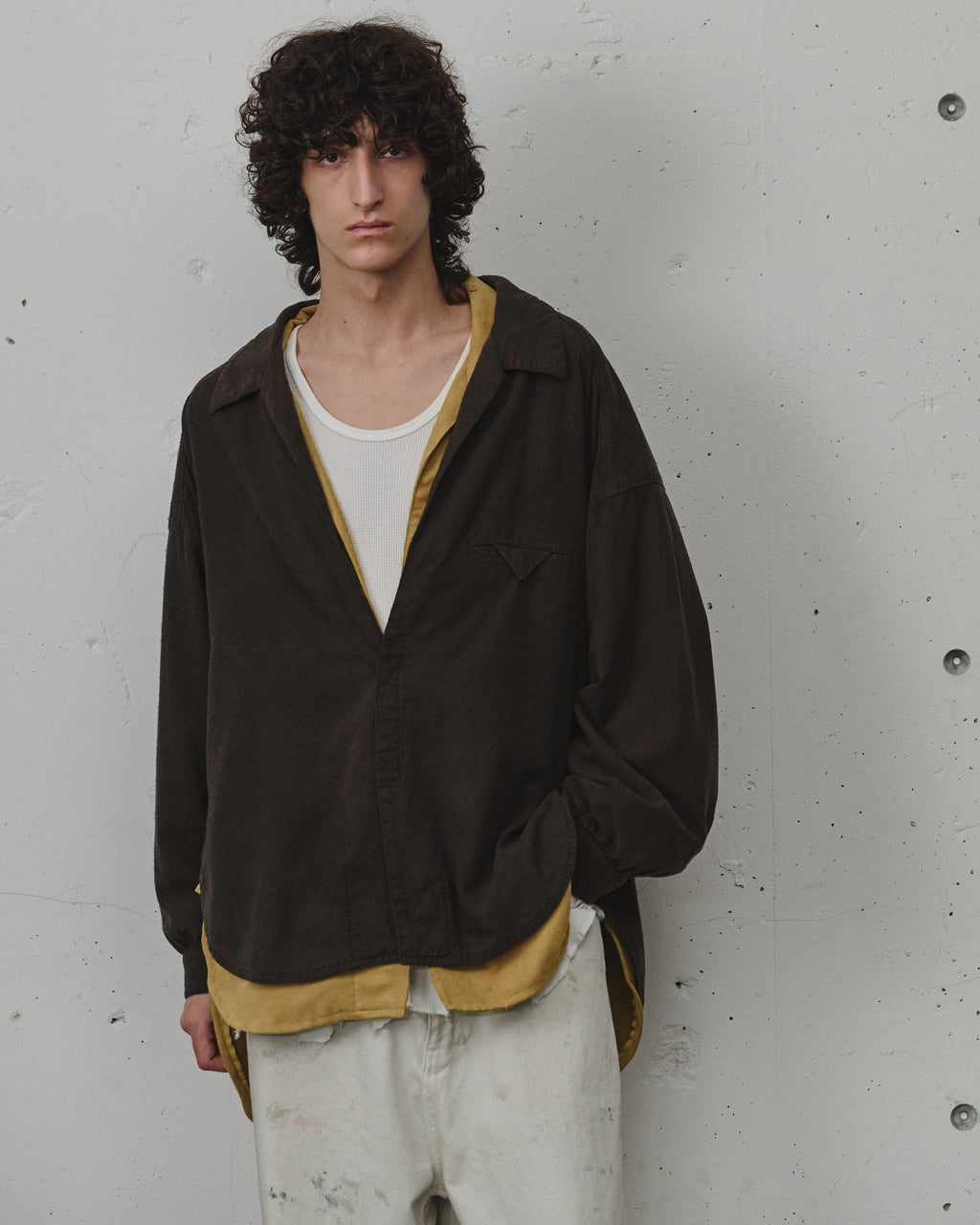 ANCELLM / Silk Nep Long Shirt  (Brown)