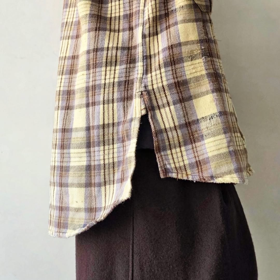 ANCELLM / Nel Check Over Work Shirt (Ivory)