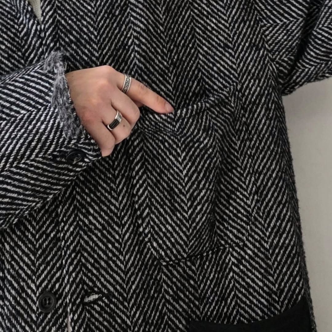 ANCELLM / Damage Wool Herringbone Coverall (White x Black)