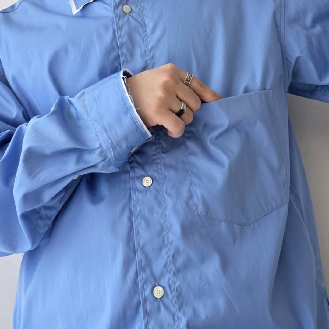 ANCELLM / High-Count Frayed Over Shirt (Blue)
