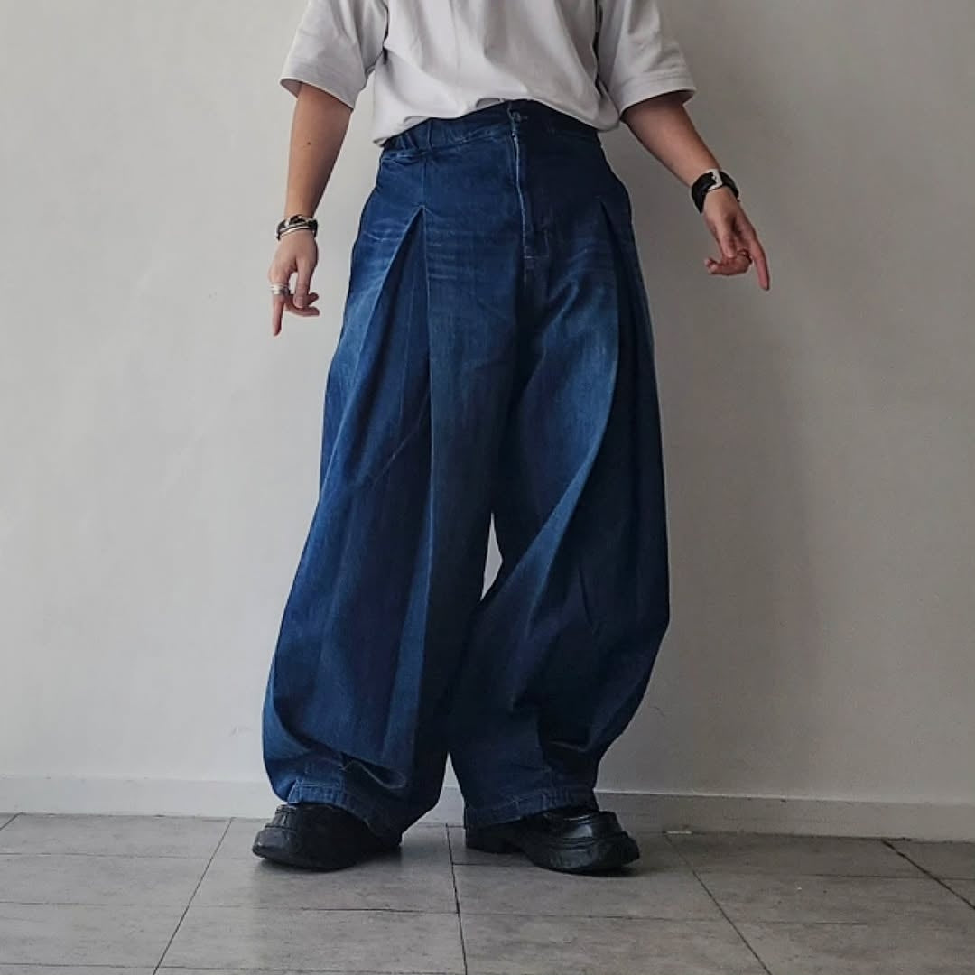 SAGE NATION / Box Pleat Trouser Denim Indigo Wash