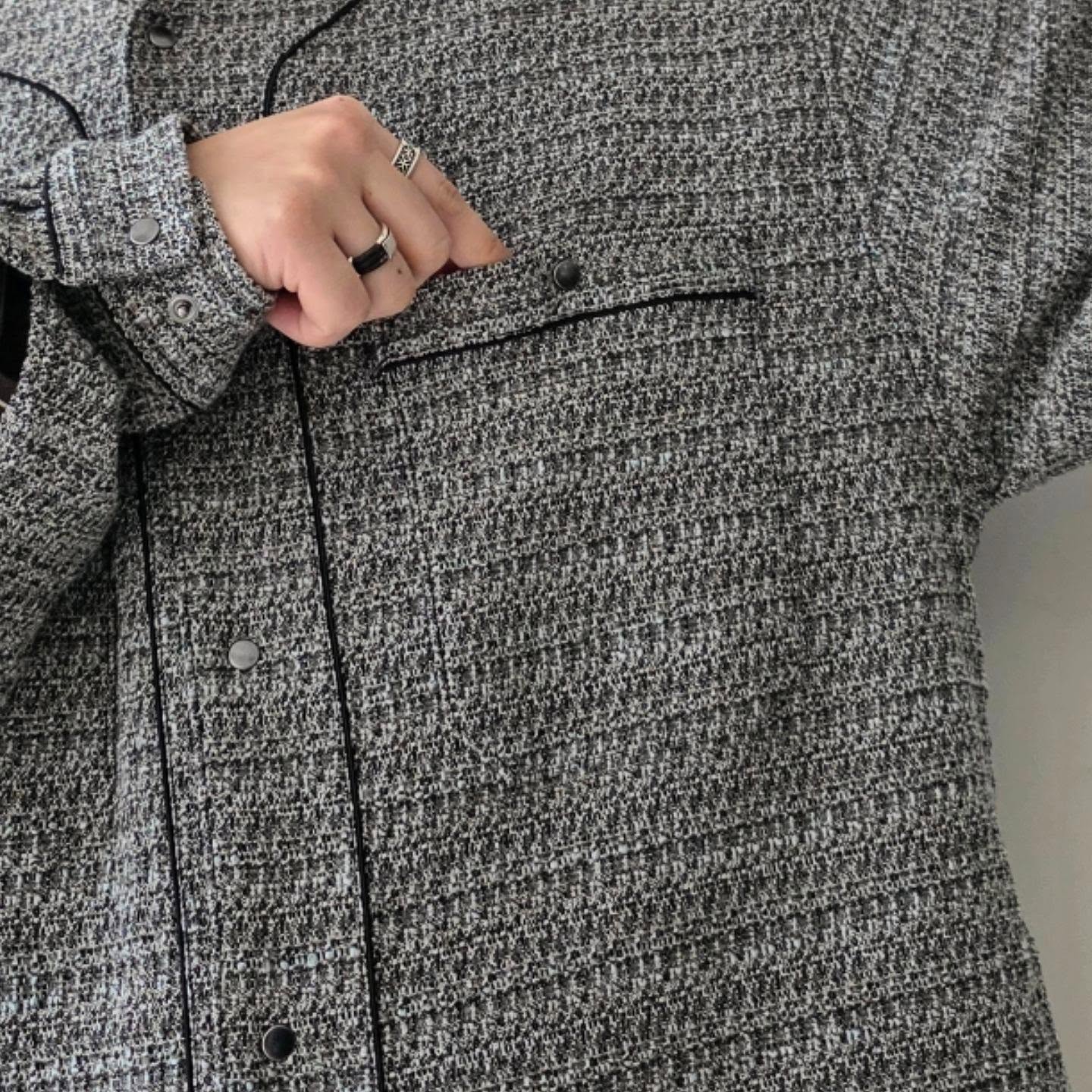 THE JEAN PIERRE / Tweed Baseball Shirt (Grey)