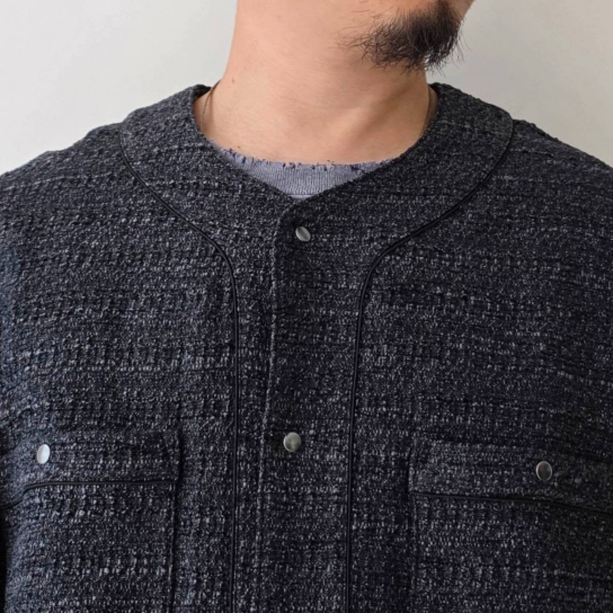 THE JEAN PIERRE / Tweed Baseball Shirt (Black)
