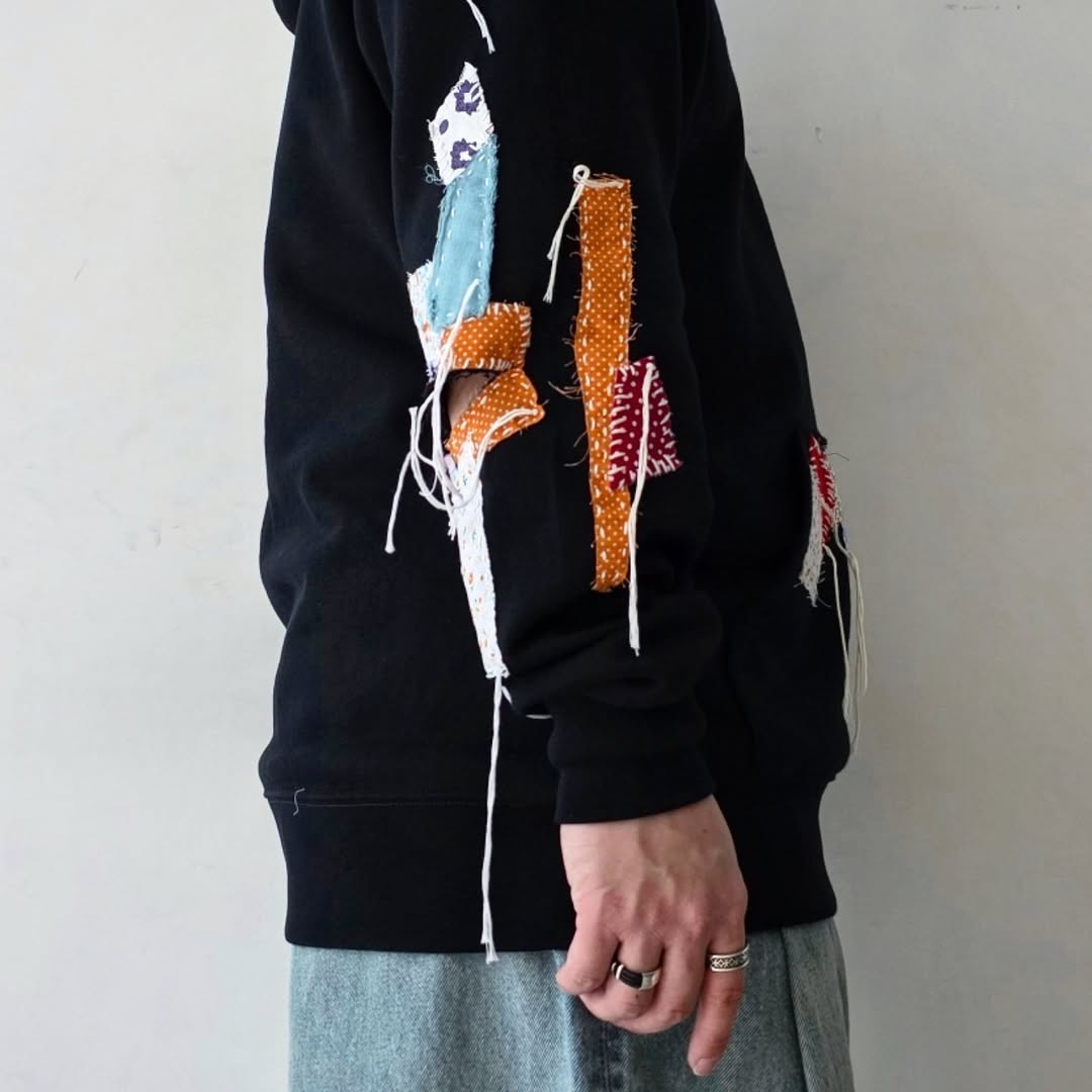 DISCOVERED / Patchwork Fabric Sweat Hoodie (Black)
