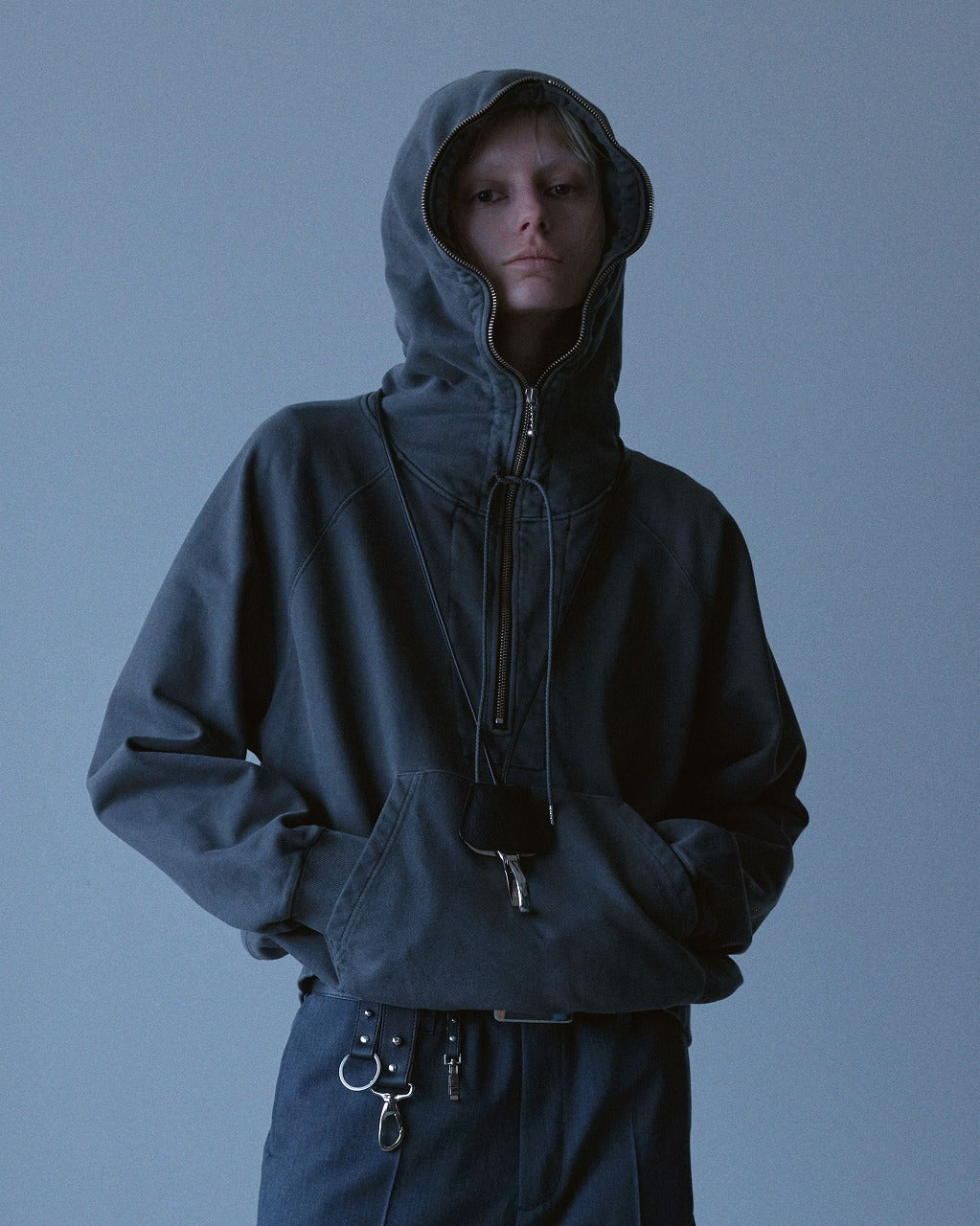 RICH I / Processed Half-Zip Sweat Hoodie (Gray)