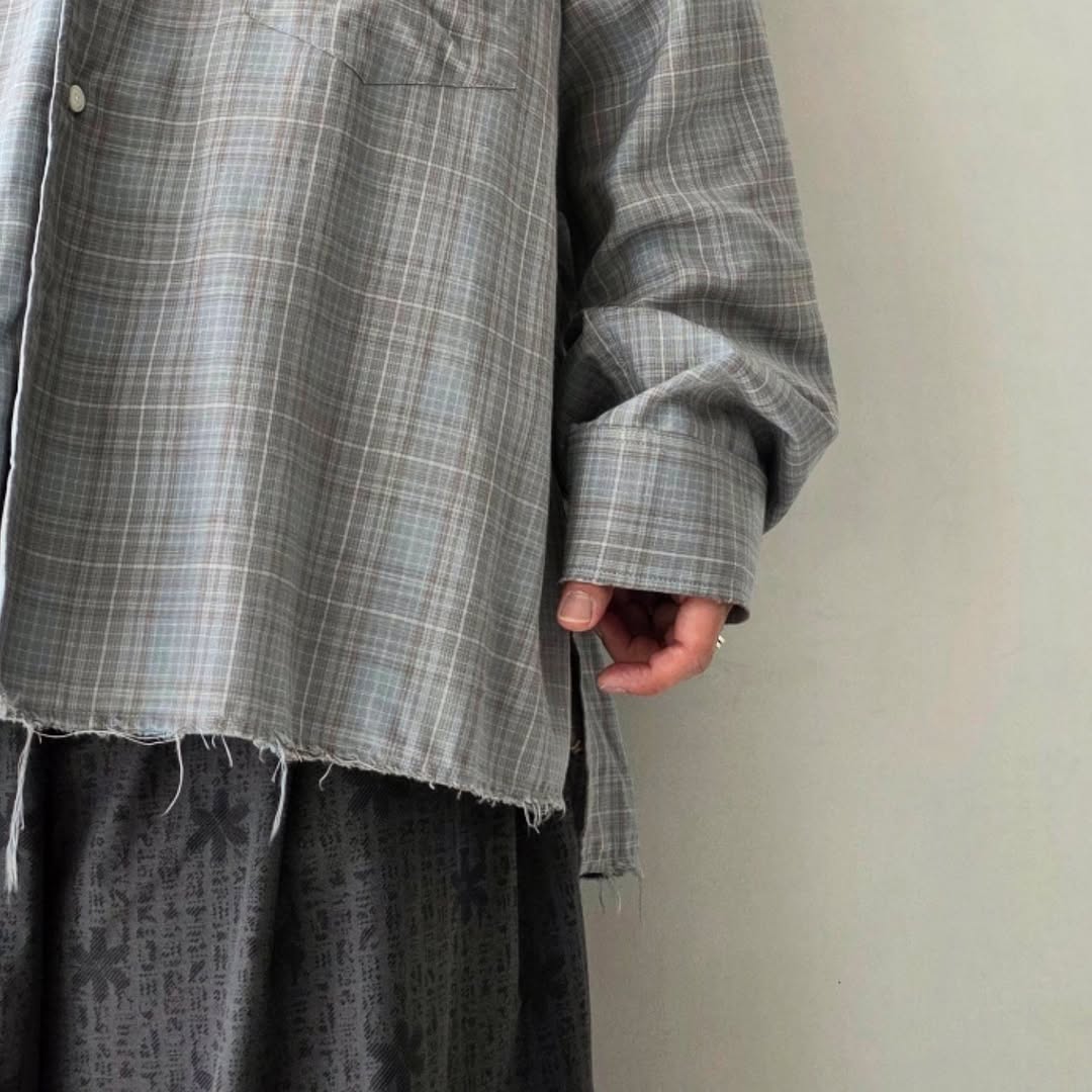 ANCELLM / Aging Rayon Check Shirt (Blue)
