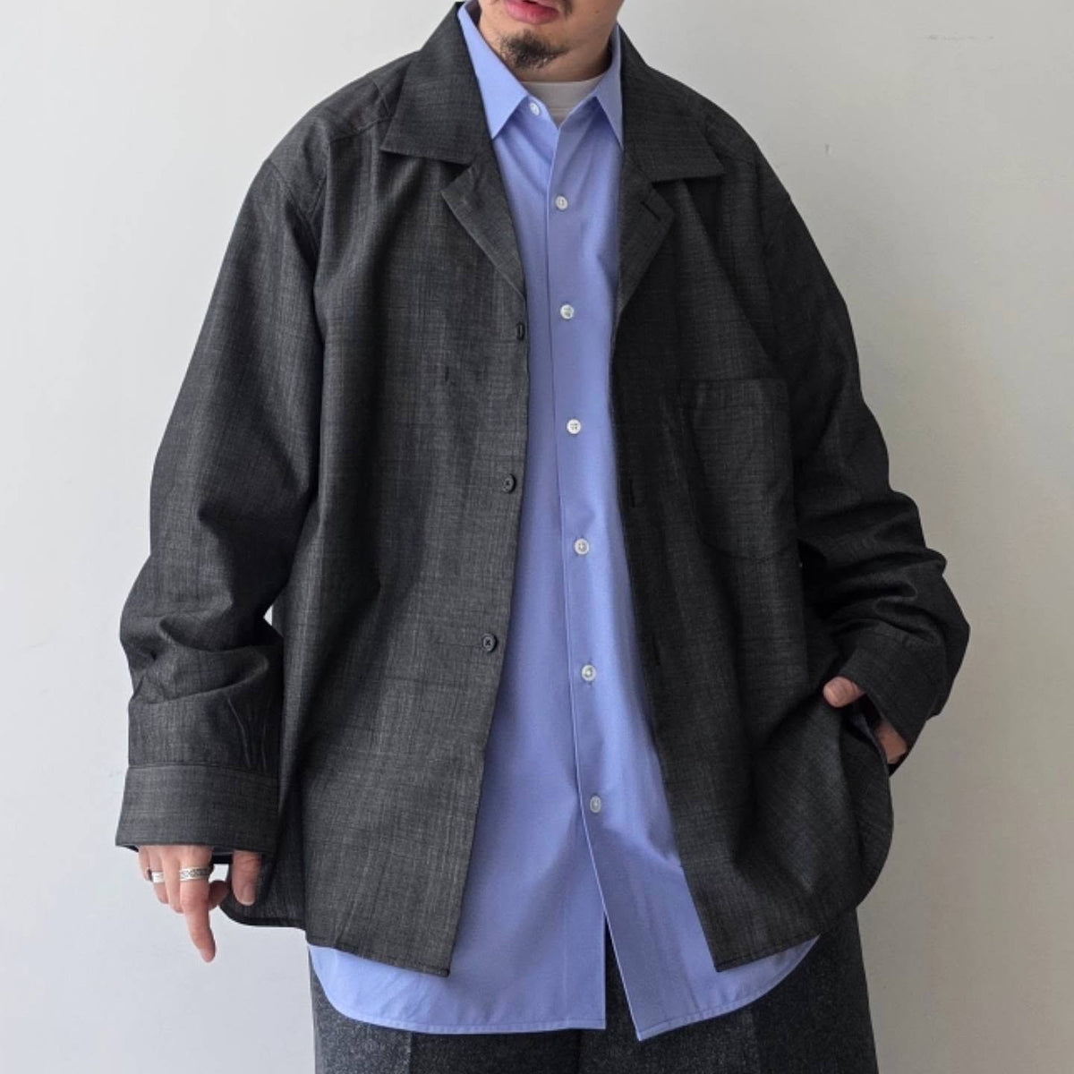 ANCELLM / Wool Hakeme Tailored Shirt (Black)