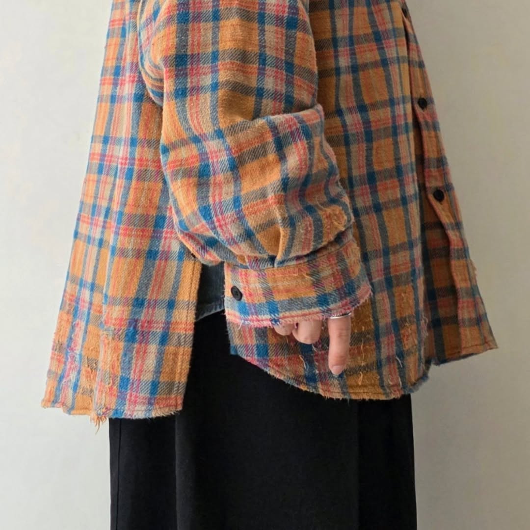 ANCELLM / Nel Check Hoodie Shirt (Camel)