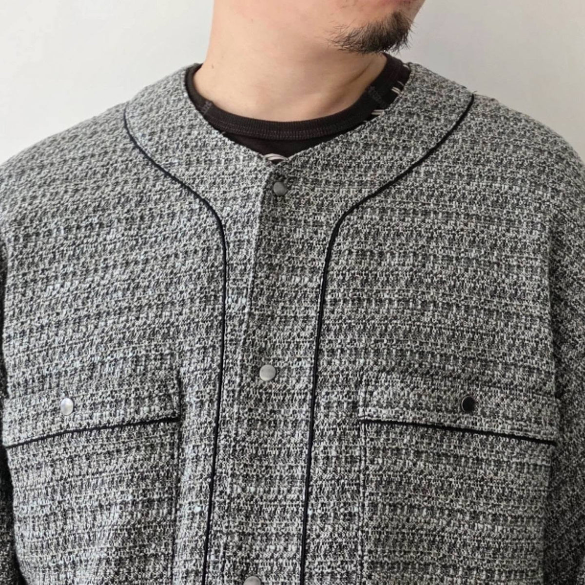 THE JEAN PIERRE / Tweed Baseball Shirt (Grey)