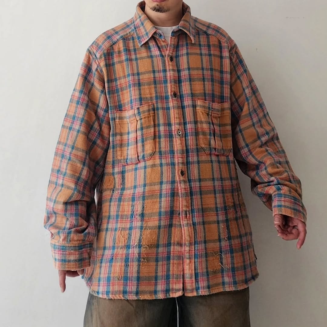トップス ANCELLM NEL CHECK OVER WORK SHIRT ANCELLM / Nel Check Over Work Shirt (Camel) – Tree and Branch
