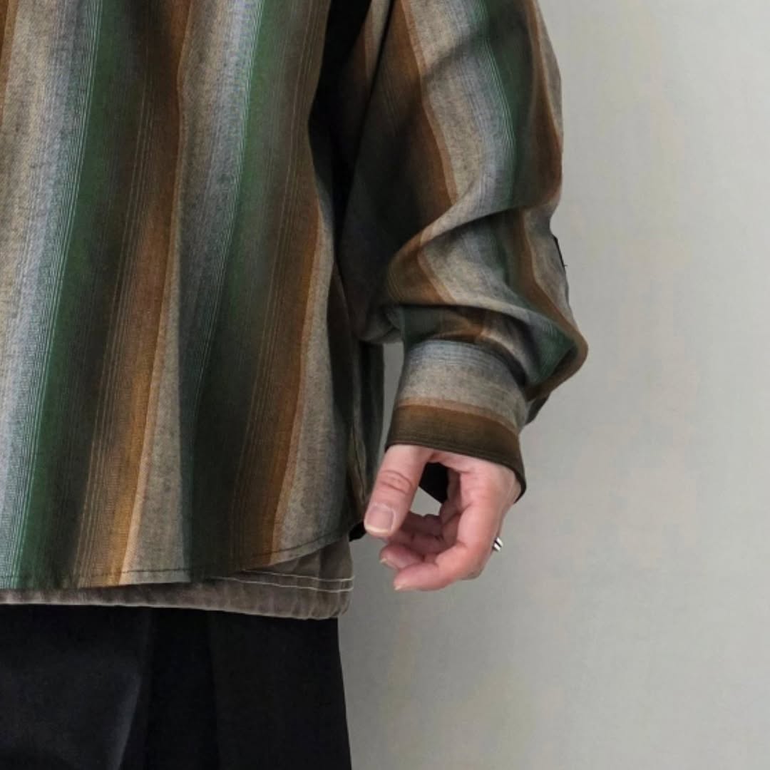 ELEPHANT TRIBAL FABRICS / Zip Ombre Stripe Shirt (Green)