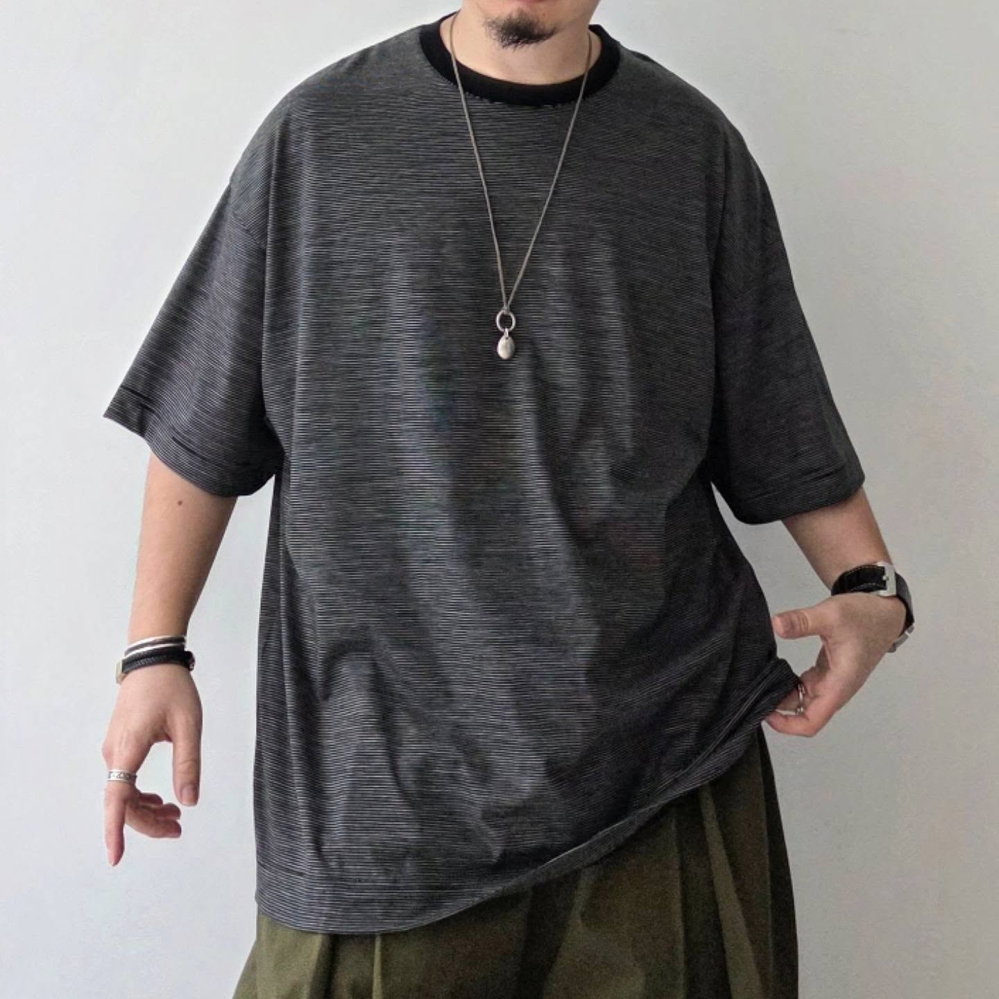 KANEMASA PHIL / 32G Wool Stripe SS Tee (Black)