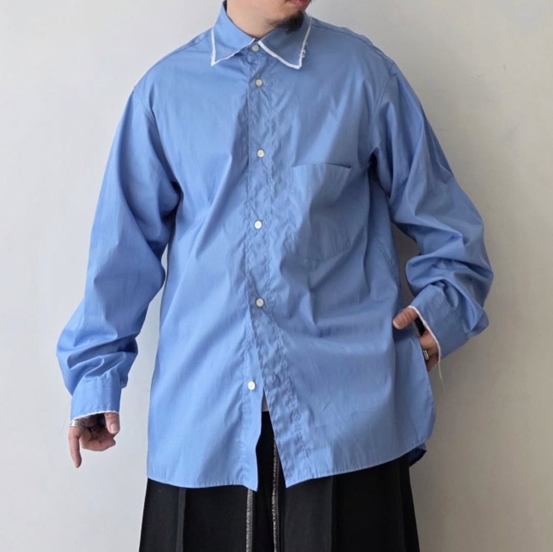 ANCELLM / High-Count Frayed Over Shirt (Blue)