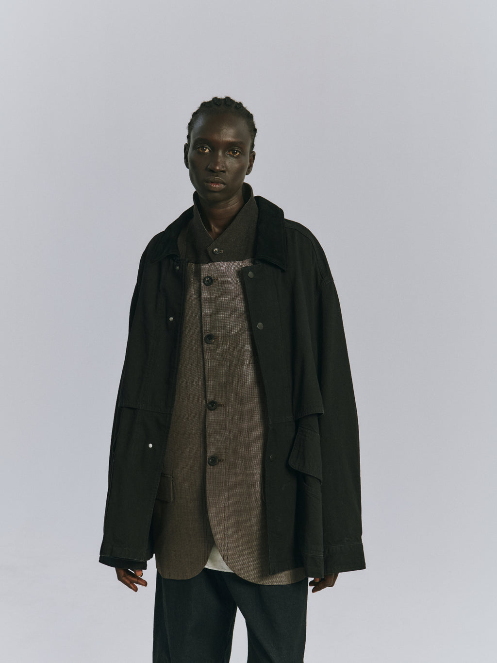 ANCELLM / Aging Denim Half Jacket (Black)