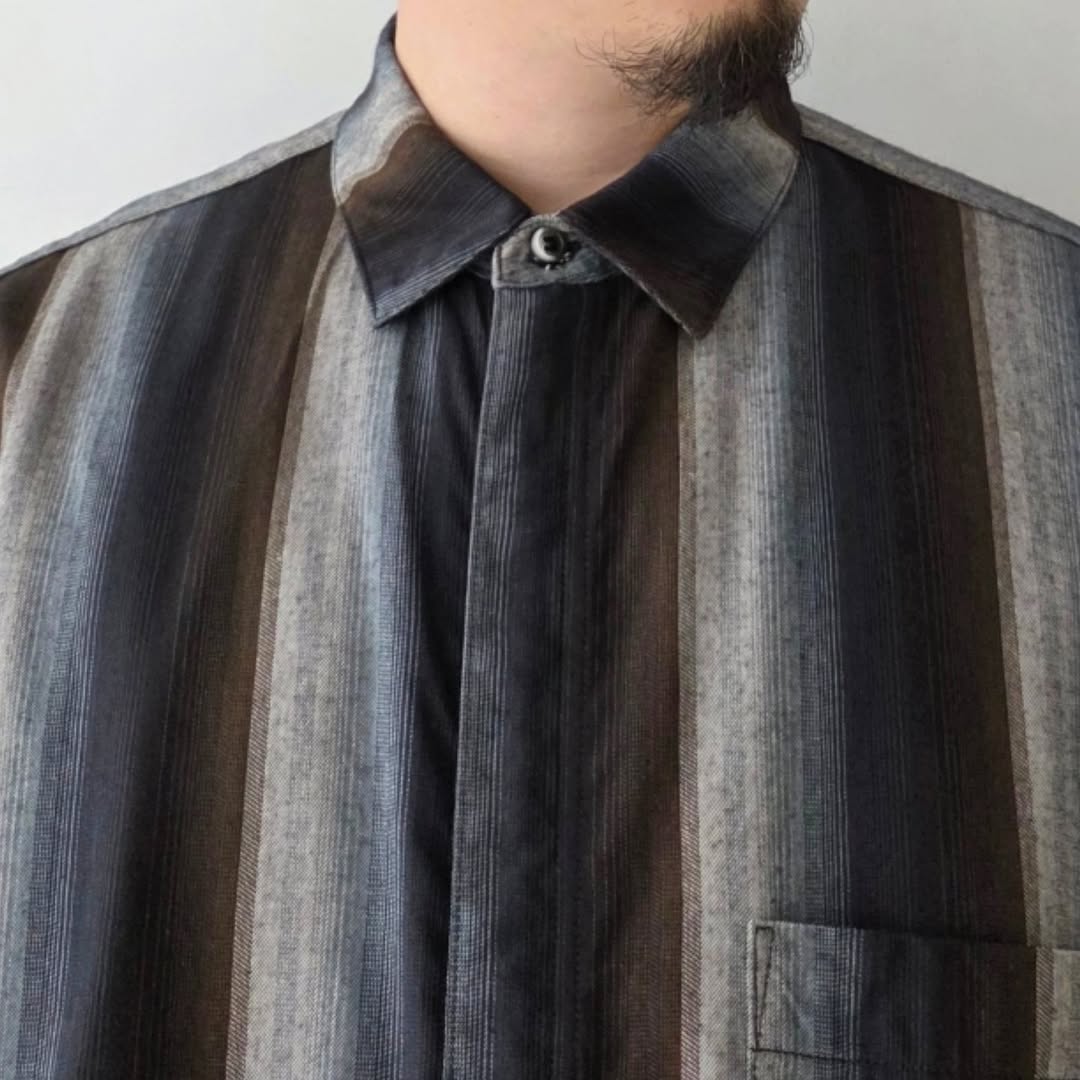 ELEPHANT TRIBAL FABRICS / Zip Ombre Stripe Shirt (Brown)
