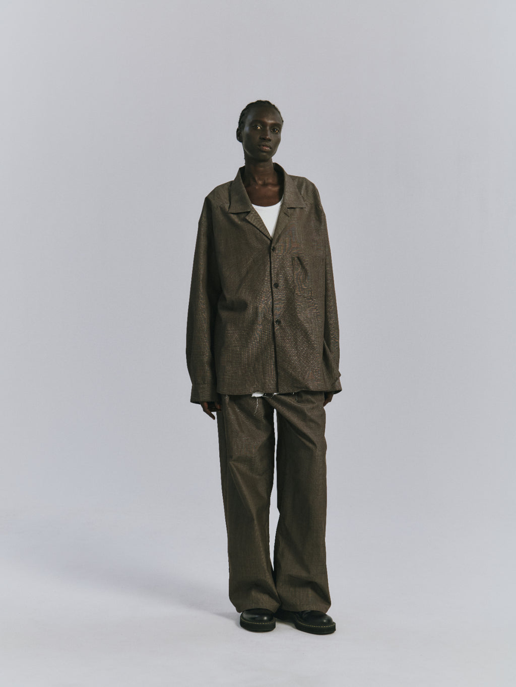 ANCELLM / Wool Hakeme Tailored Shirt (Brown)
