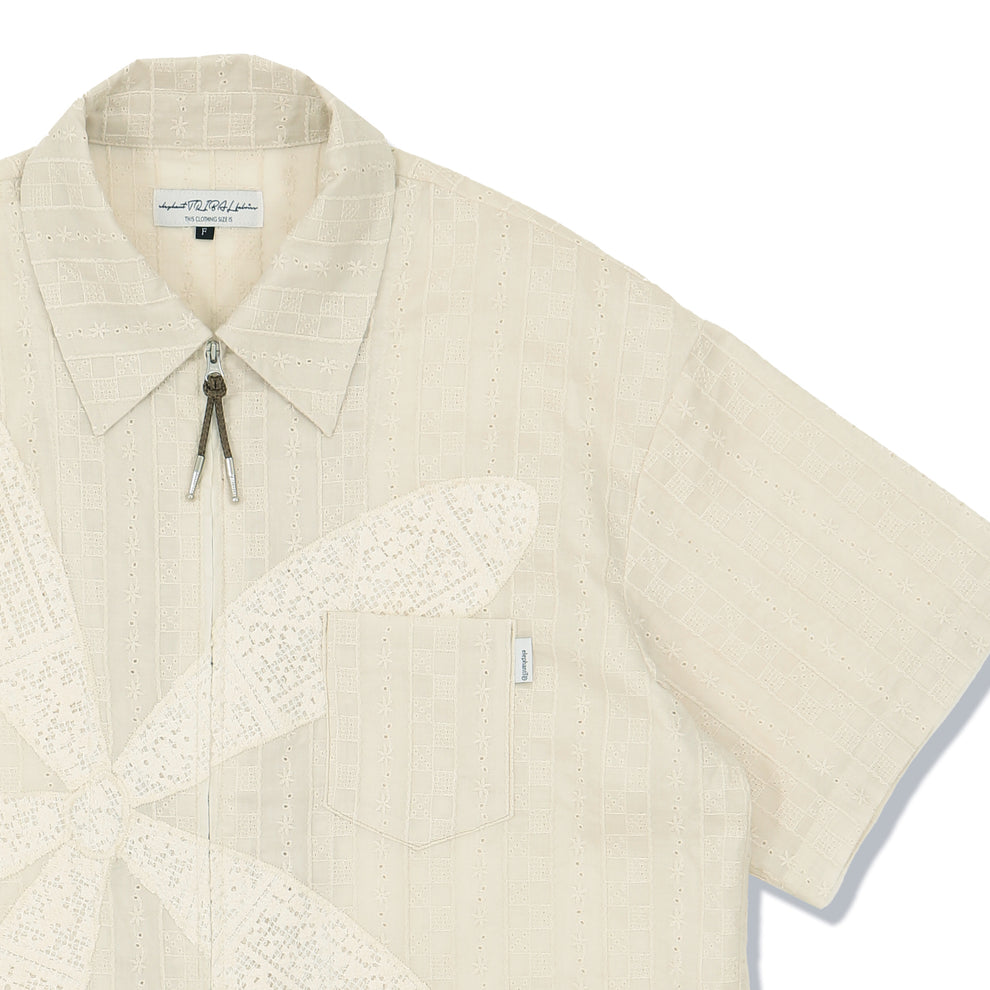 ELEPHANT TRIBAL FABRICS / Odd Flower Zip Shirt (Off White)