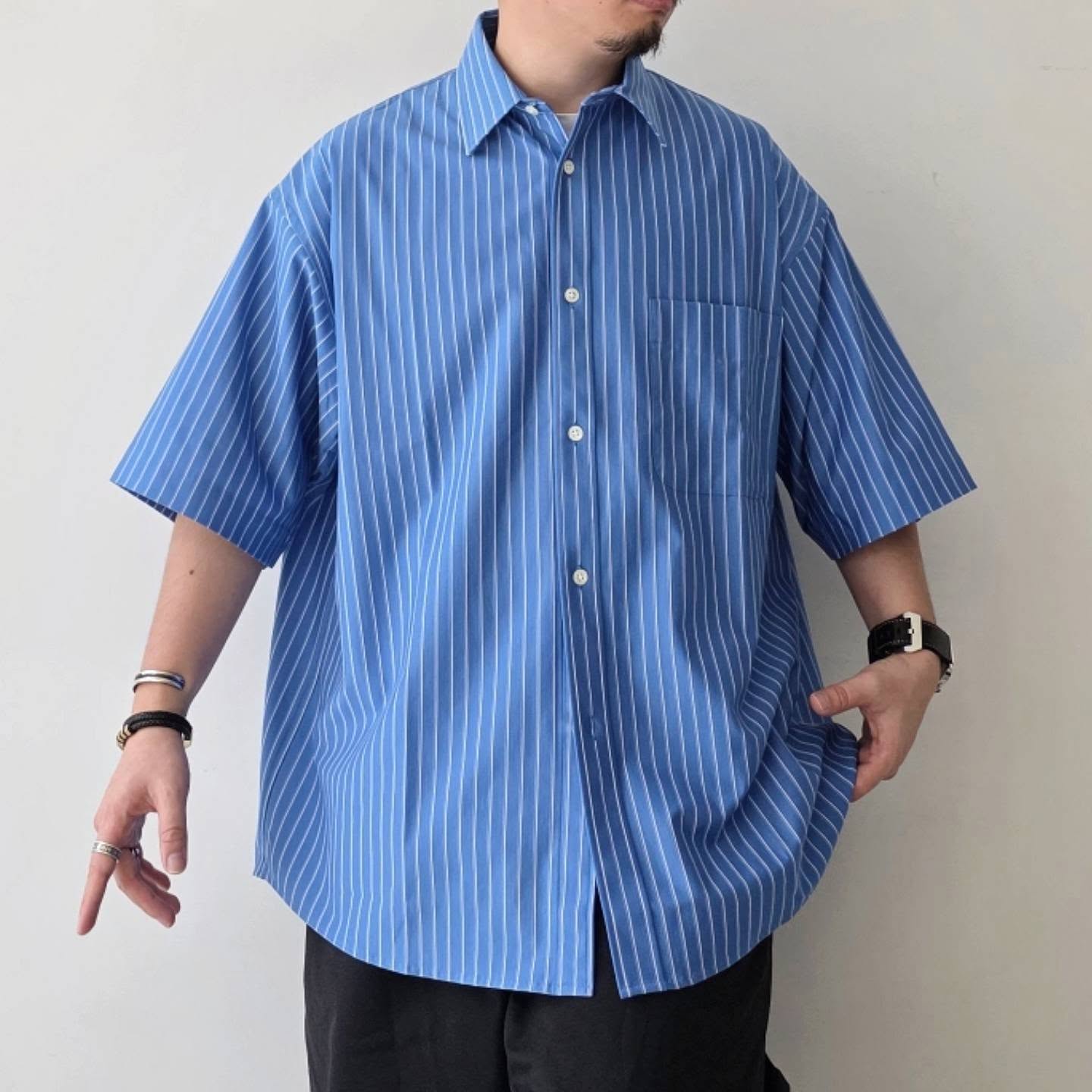 CLESSTE / Thick/Thin Stripe 46G Knit Everyday S/S Shirt (Sax Blue Stripe)