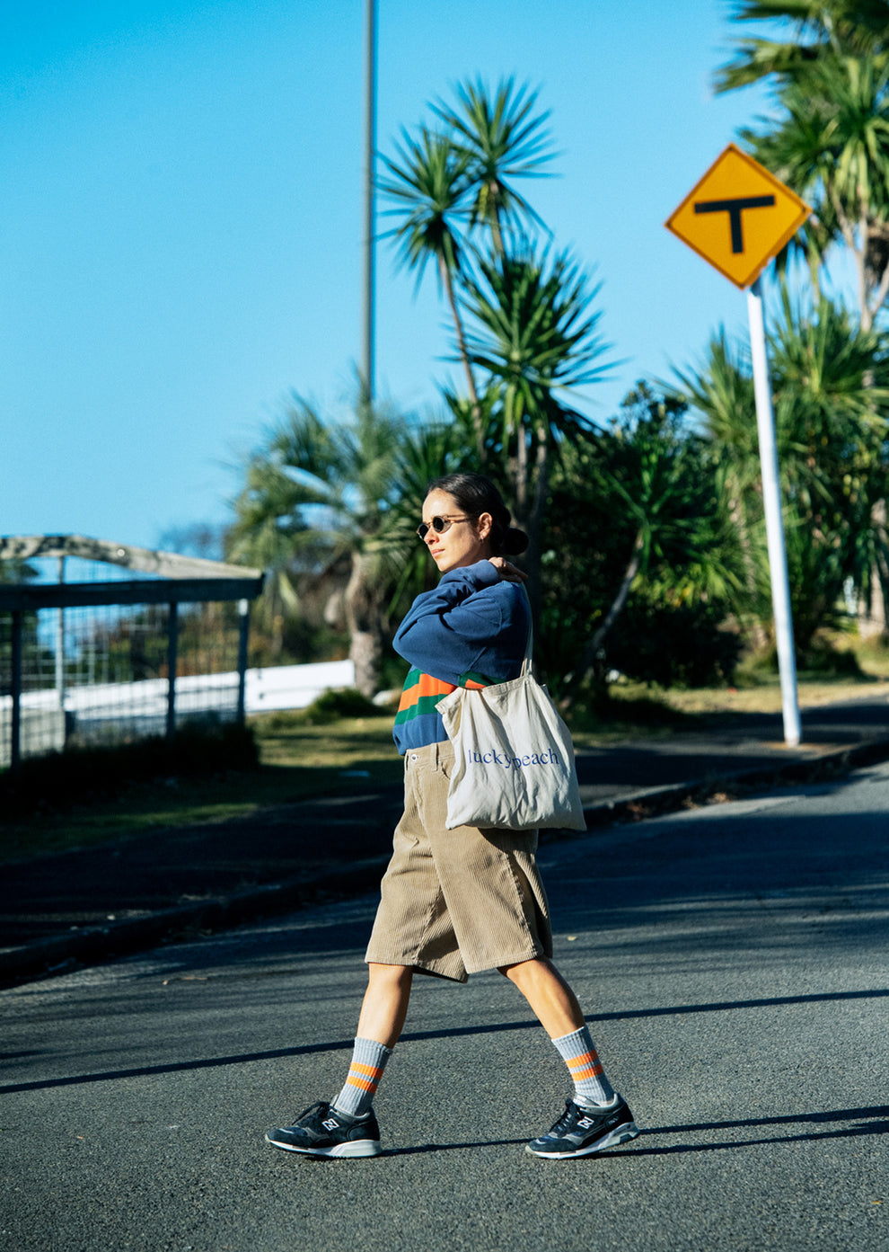 ROTOTO / Pile Stripe Marl Socks (Green / Beige)