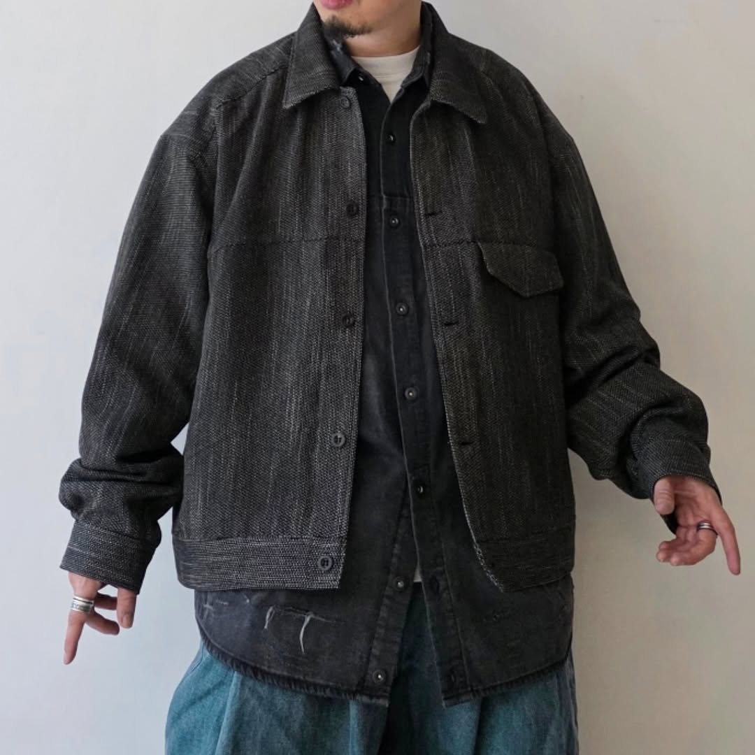 ANCELLM / Melange Wool Work Shirt Blouson (Black)