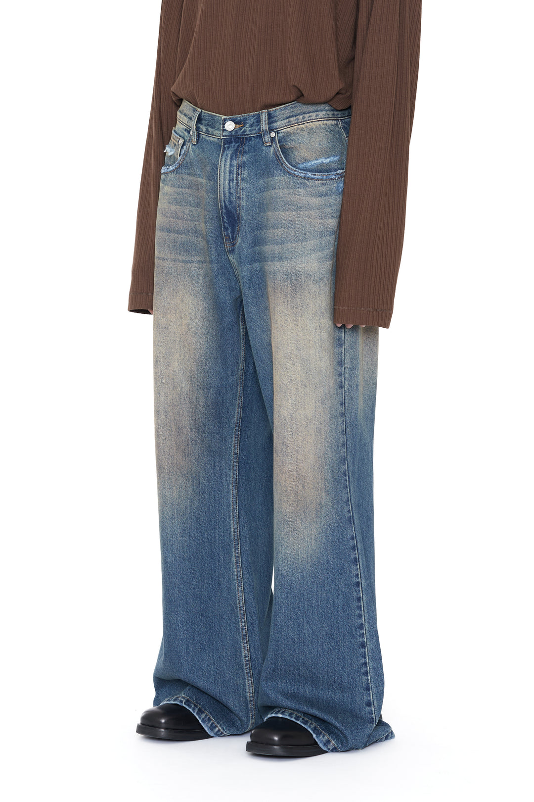 CODA / Faded Dirty Indigo Washed Break Cut Wide Flared Jeans